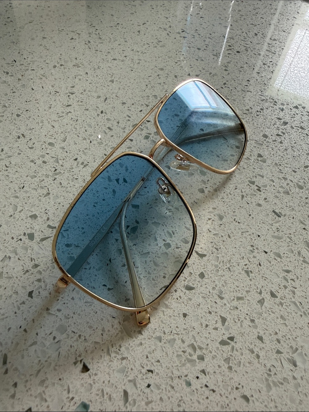 Gold Frame Blue Lens Aviator Women’s Sunglasses UV400 - Picture 2 of 5